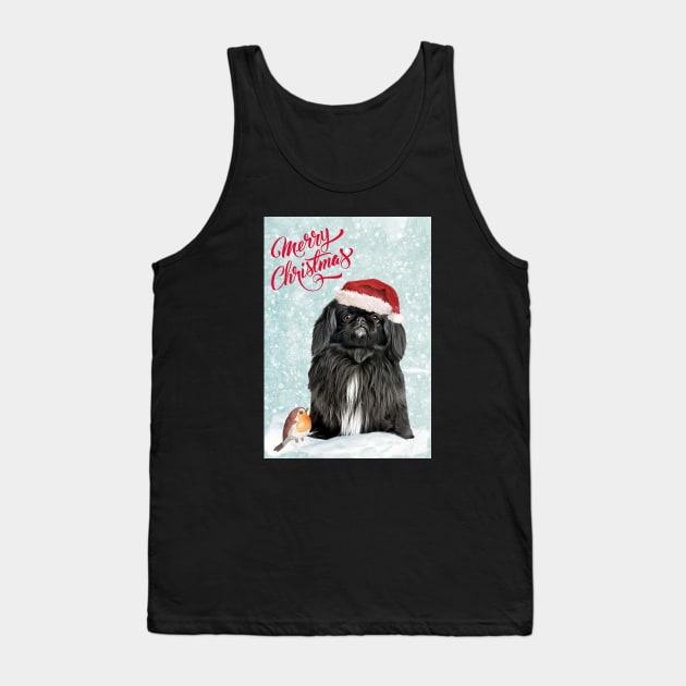 Blacl Pekingese Merry Christmas Santa Dog Tank Top by Puppy Eyes